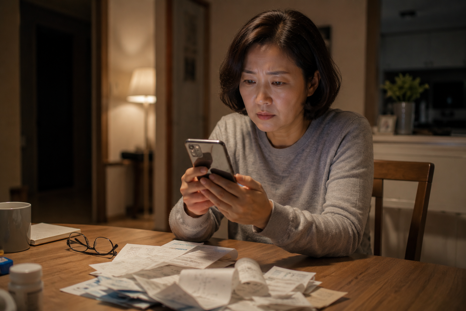 병원비 환급 여부를 확인하는 현실적인 장면