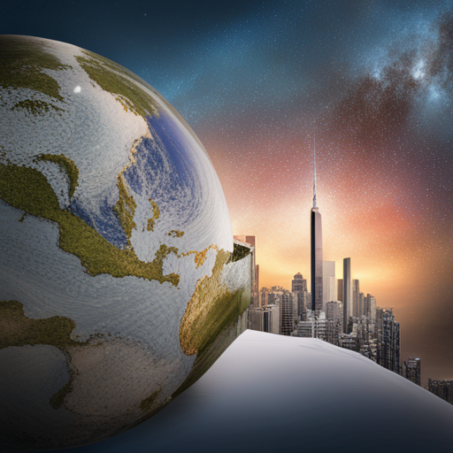 고층 빌딩 도시와 지구 행성 이미지