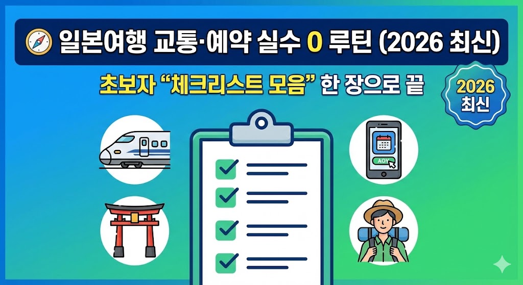 일본여행 교통&middot;예약 실수 0 루틴 (2026 최신)｜초보자 &ldquo;체크리스트 모음&rdquo; 한 장으로 끝