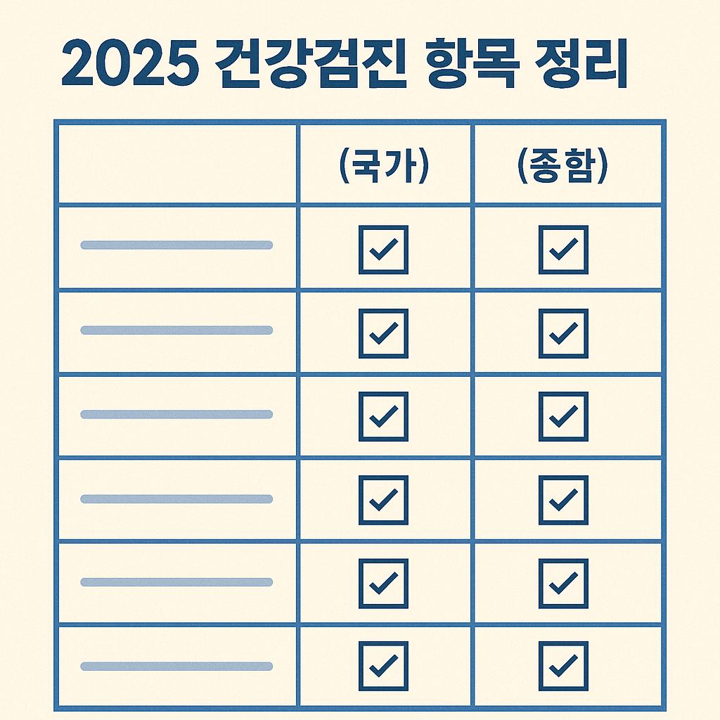 2025년 건강검진 항목 정리 표 예시 이미지