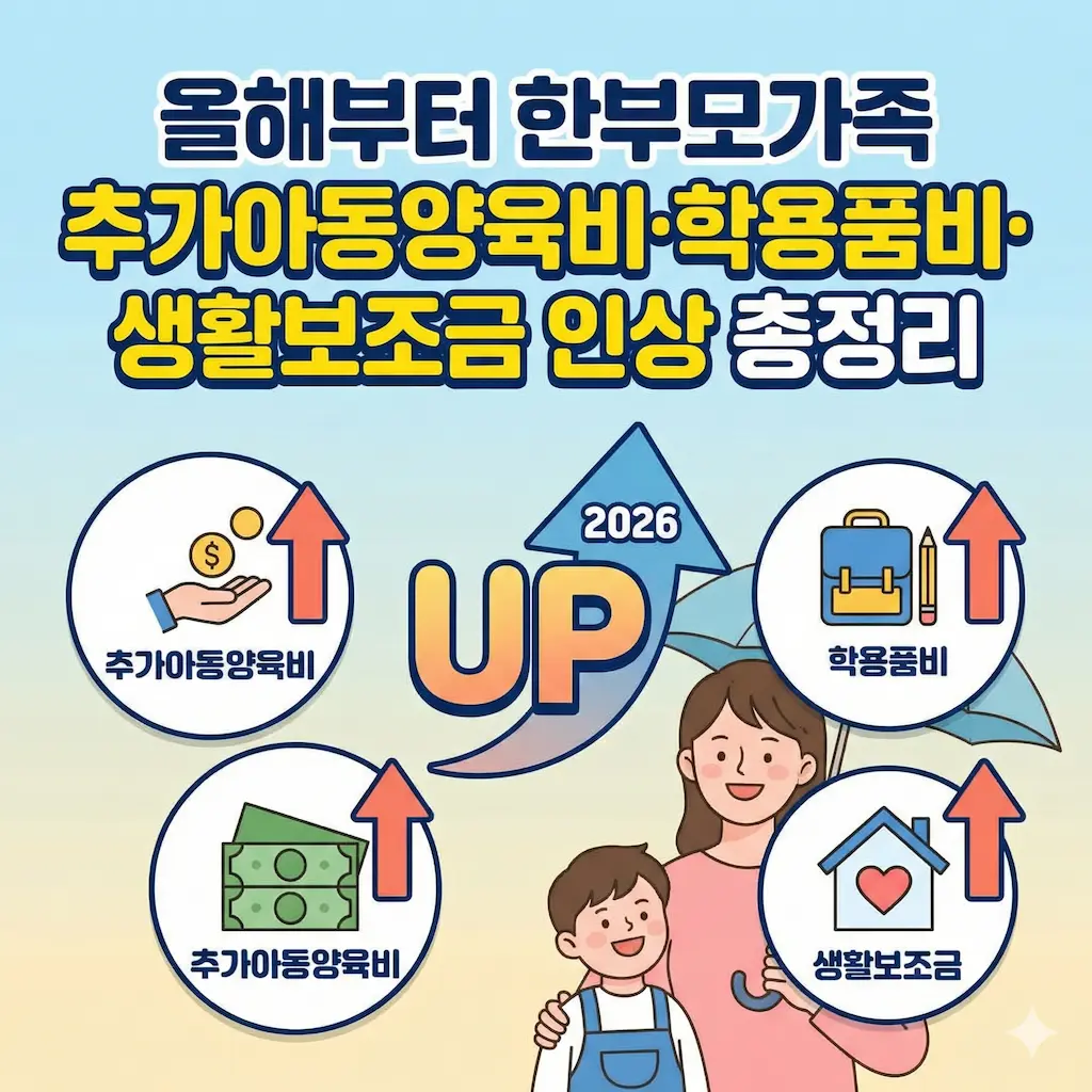 2026 올해부터 한부모가족 추가아동양육비·학용품비·생활보조금 인상 총정리