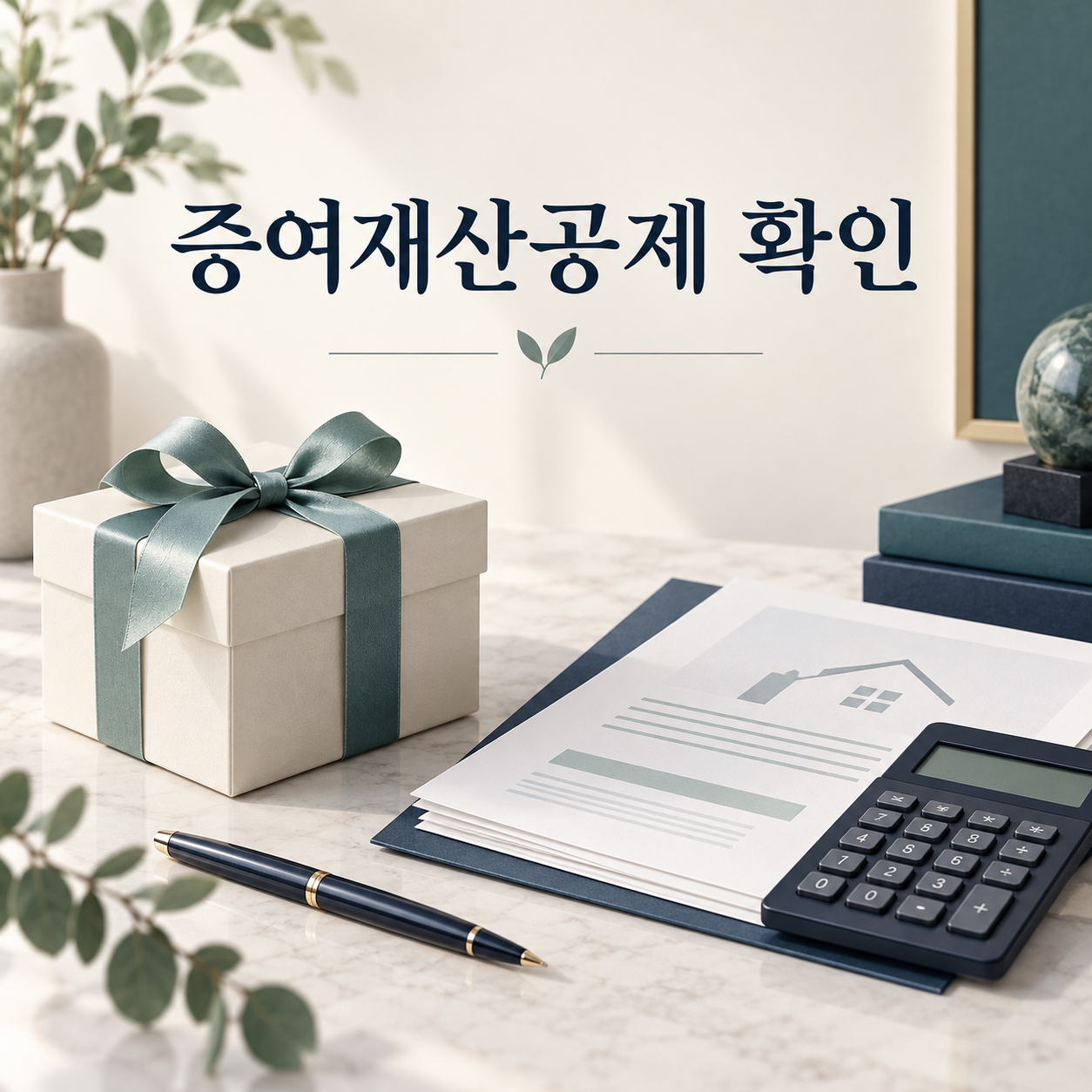 선물 상자와 계산기로 증여재산공제를 확인하는 이미지