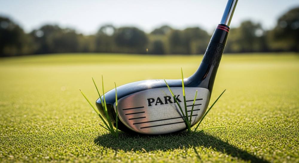 필드에 골프채와 골드공 올라와있는 사진
