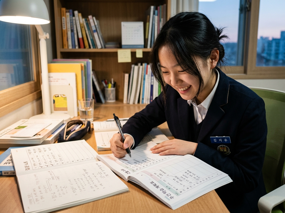 수학 질문 해결 진행 상황을 점검하는 학생