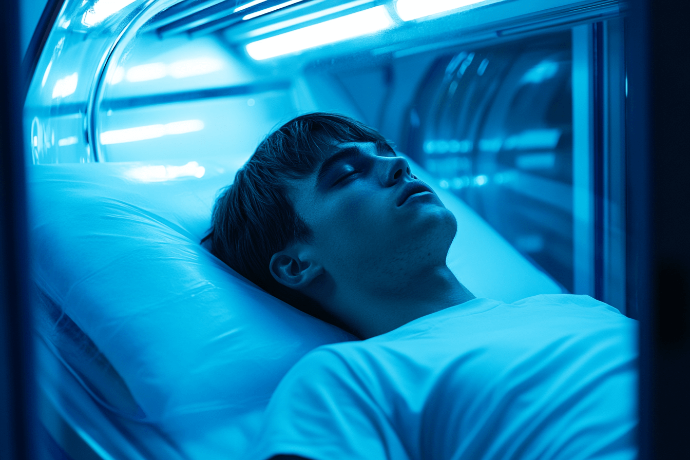 수면-캡슐에-누워있는-남자