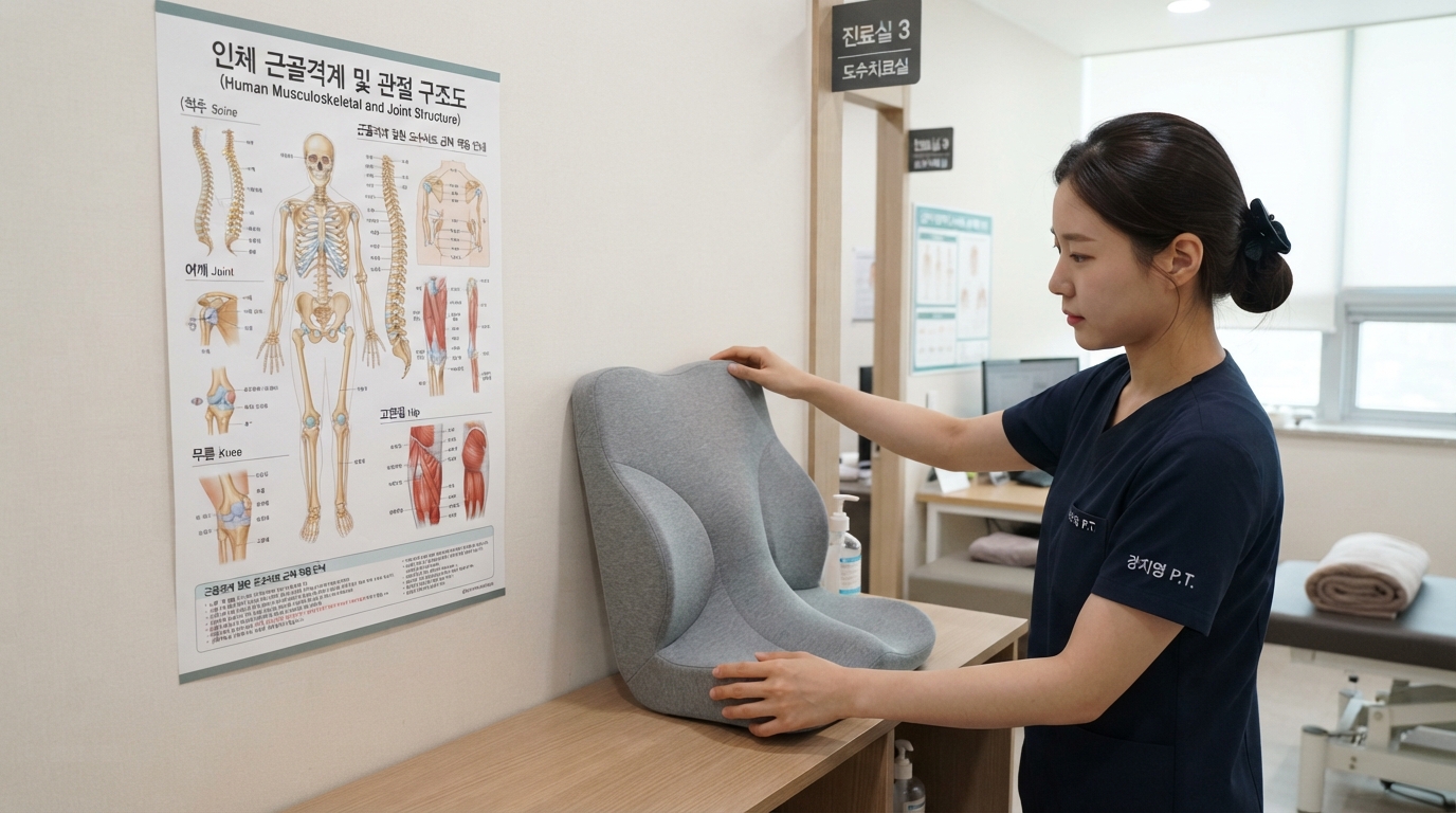 근골격계 질환 도수치료 급여 적용을 설명하는 척추 및 관절 해부도