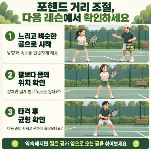 포핸드가 겨우 닿기만 한다면, 팔보다 발이 먼저 멈춘 건 아닐까?