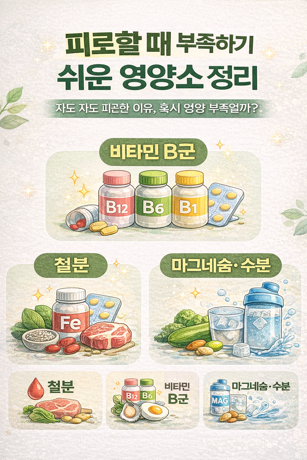 피로할 때 부족하기 쉬운 영양소 정리자도 자도 피곤한 이유, 혹시 영양 부족일까?