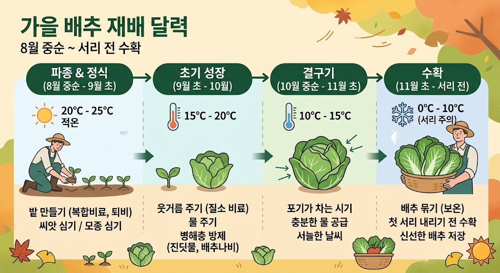 가을배추 모종 심는 시기와 서리 내리는 날짜를 비교 계산하는 달력 그래픽