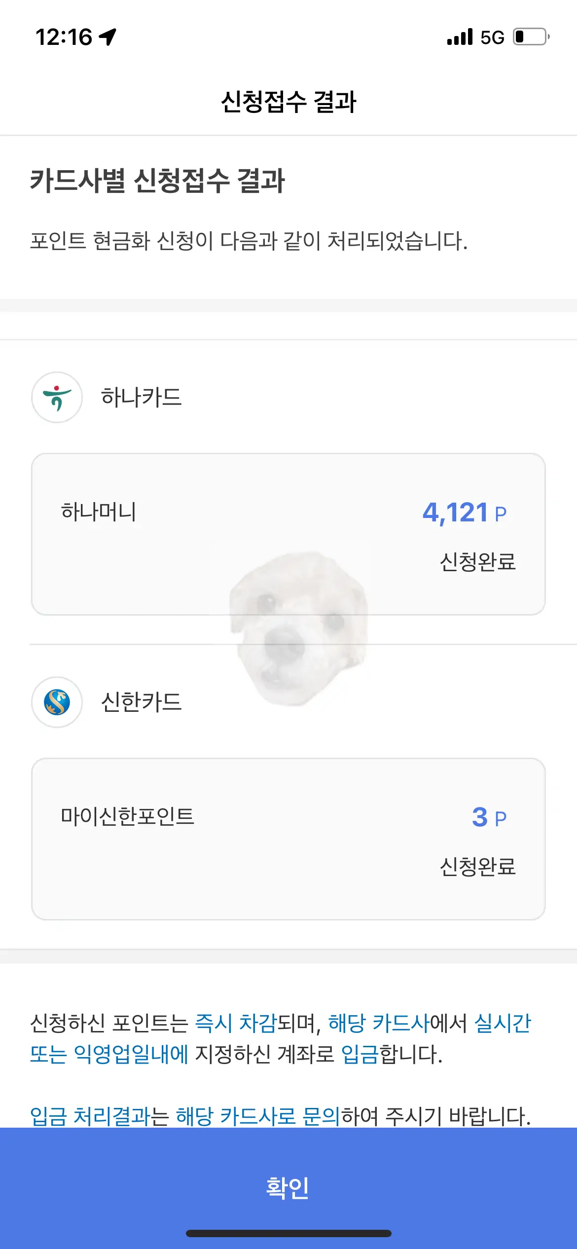 입금 신청결과 확인