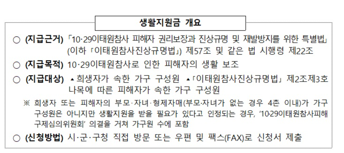 이태원 참사 생활지원금 5