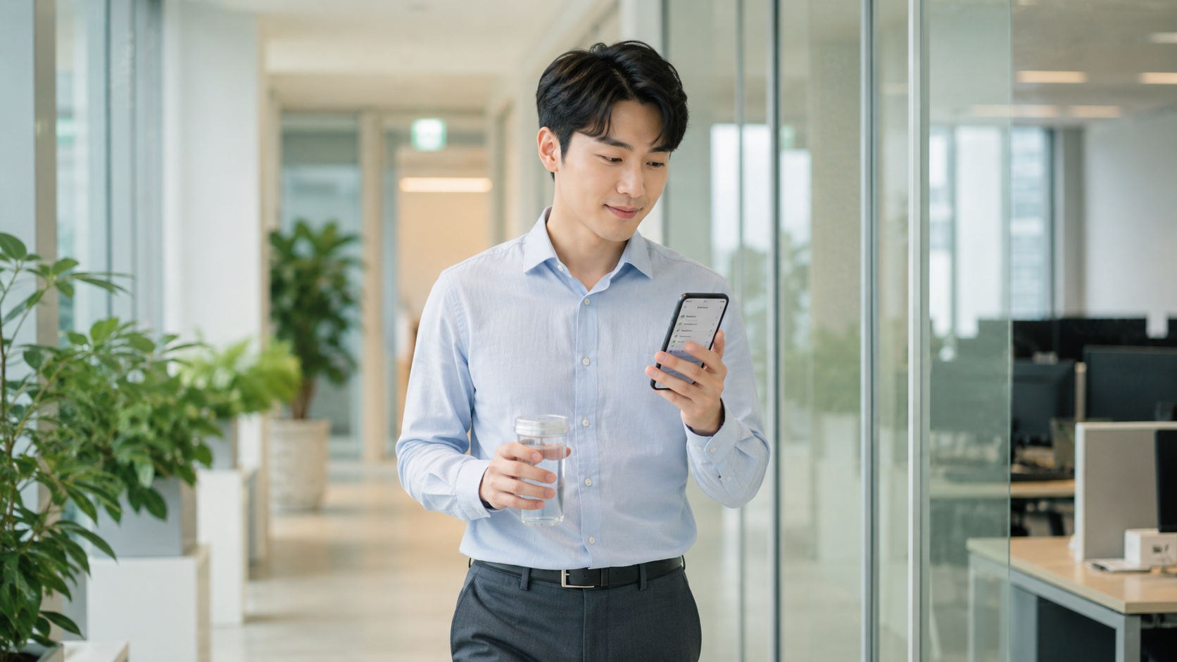 점심을 먹은 뒤 책상에서 졸림을 느끼며 커피 시간과 전날 수면을 점검하는 모습