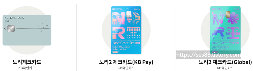 KB국민카드 노리 vs 노리2 체크카드 비교