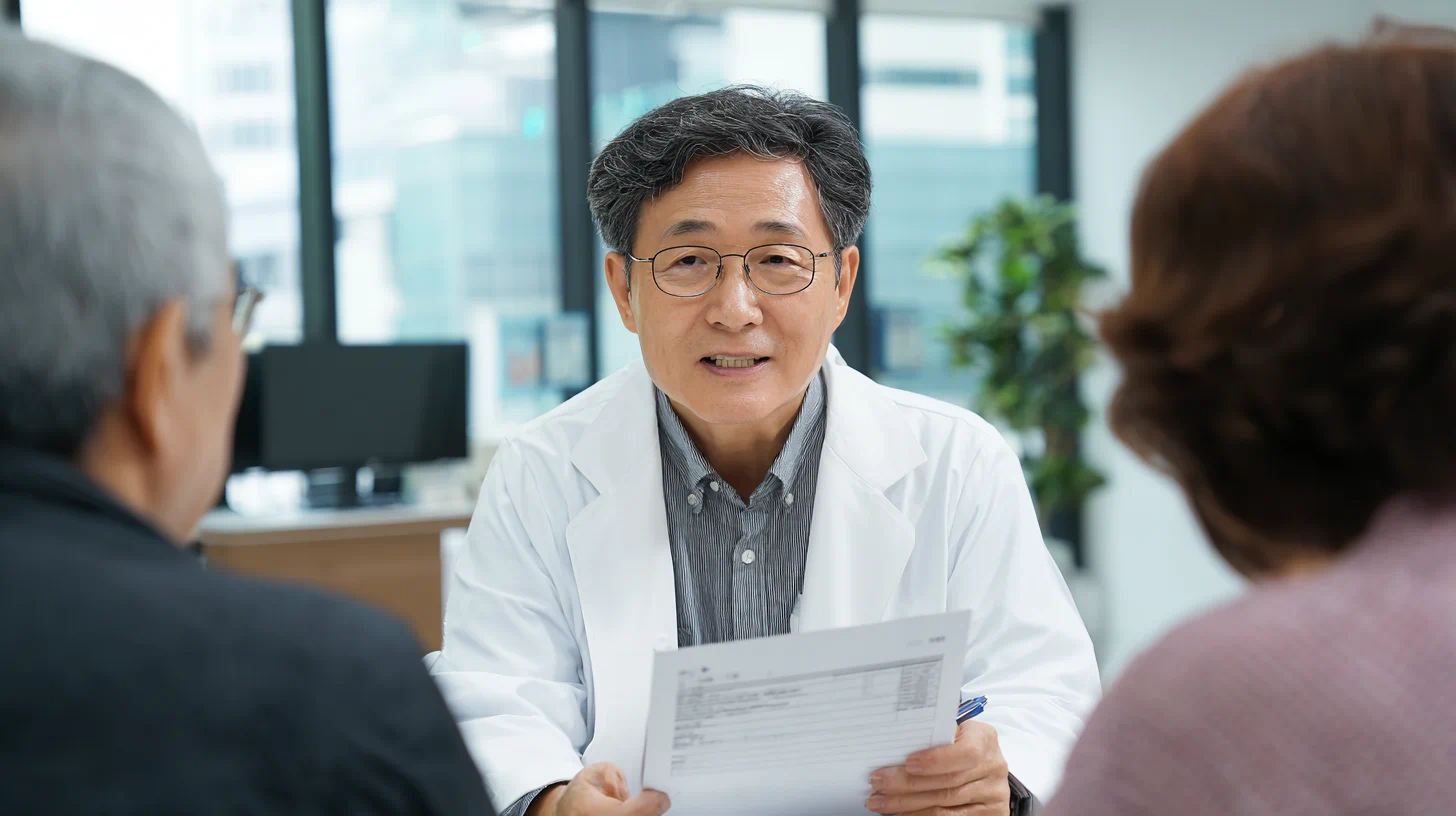 노인 환자가 인지기능 검사 받는 장면, MMSE 검사 종이