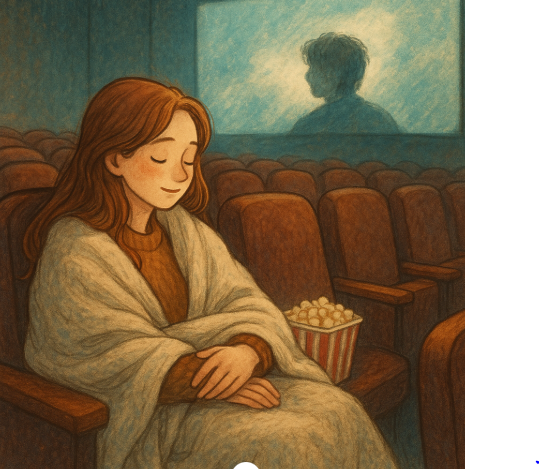 영화를보며 힐링하고있는 사람 일러스트
