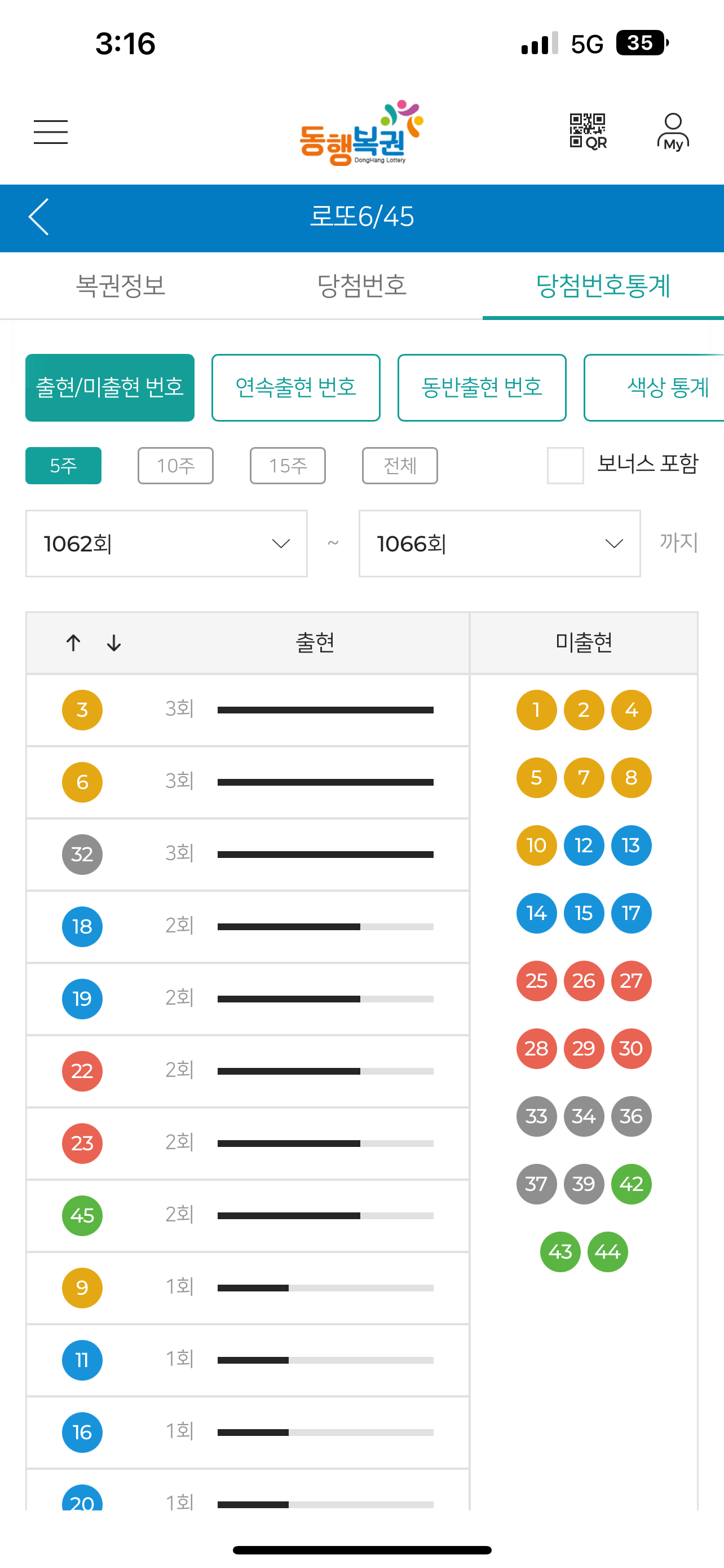 모바일앱 당첨번호통계