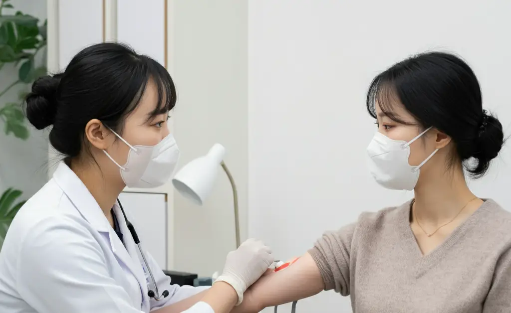 병원에서 치료를 받는 여성