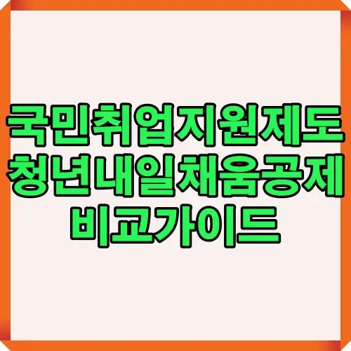 국민취업지원제도와 청년내일채움공제의 특징과 혜택을 한눈에 비교할 수 있는 가이드 인포그래픽 이미지입니다.
