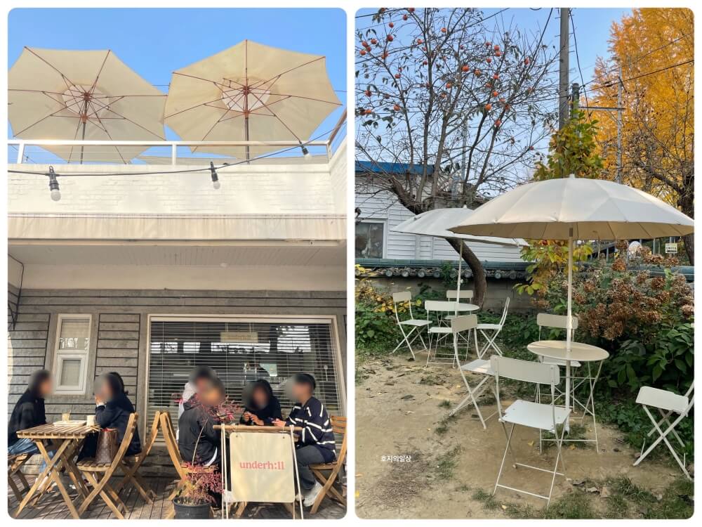 아산 곡교천 은행나무길 신상 카페 언더힐 - 야외 좌석