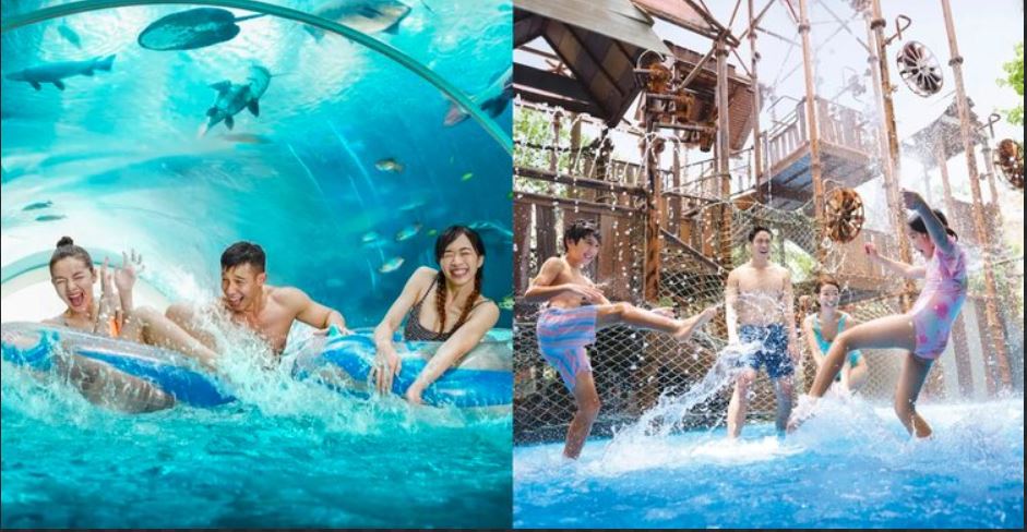 일본 워터파크 물놀이 장면
