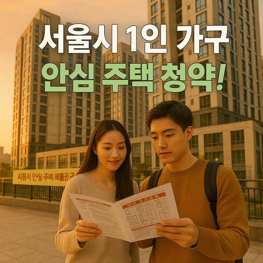 서울 도심 신축 오피스텔 앞에서 분양 안내문을 살펴보는 청년들