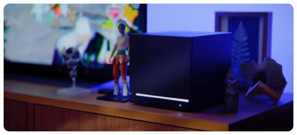 VR 게임뿐 아니라 일반 스팀 게임을 대형 화면 모드처럼 즐기는 스팀 프레임 사용 장면 이미지