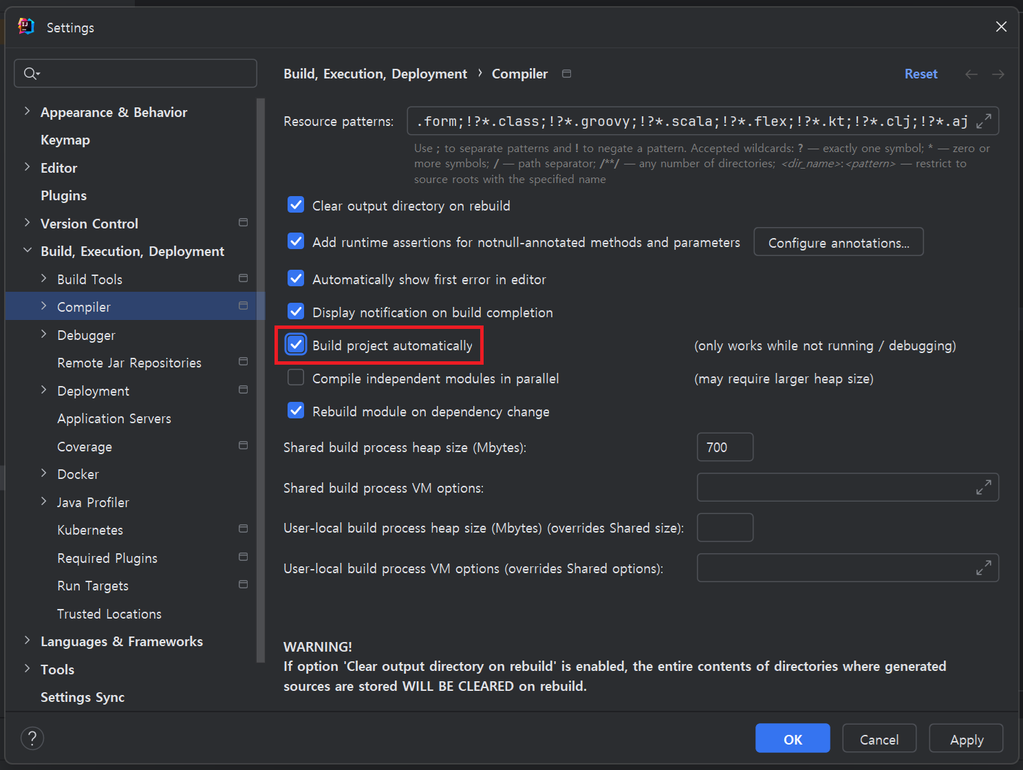 IntelliJ settings - compiler