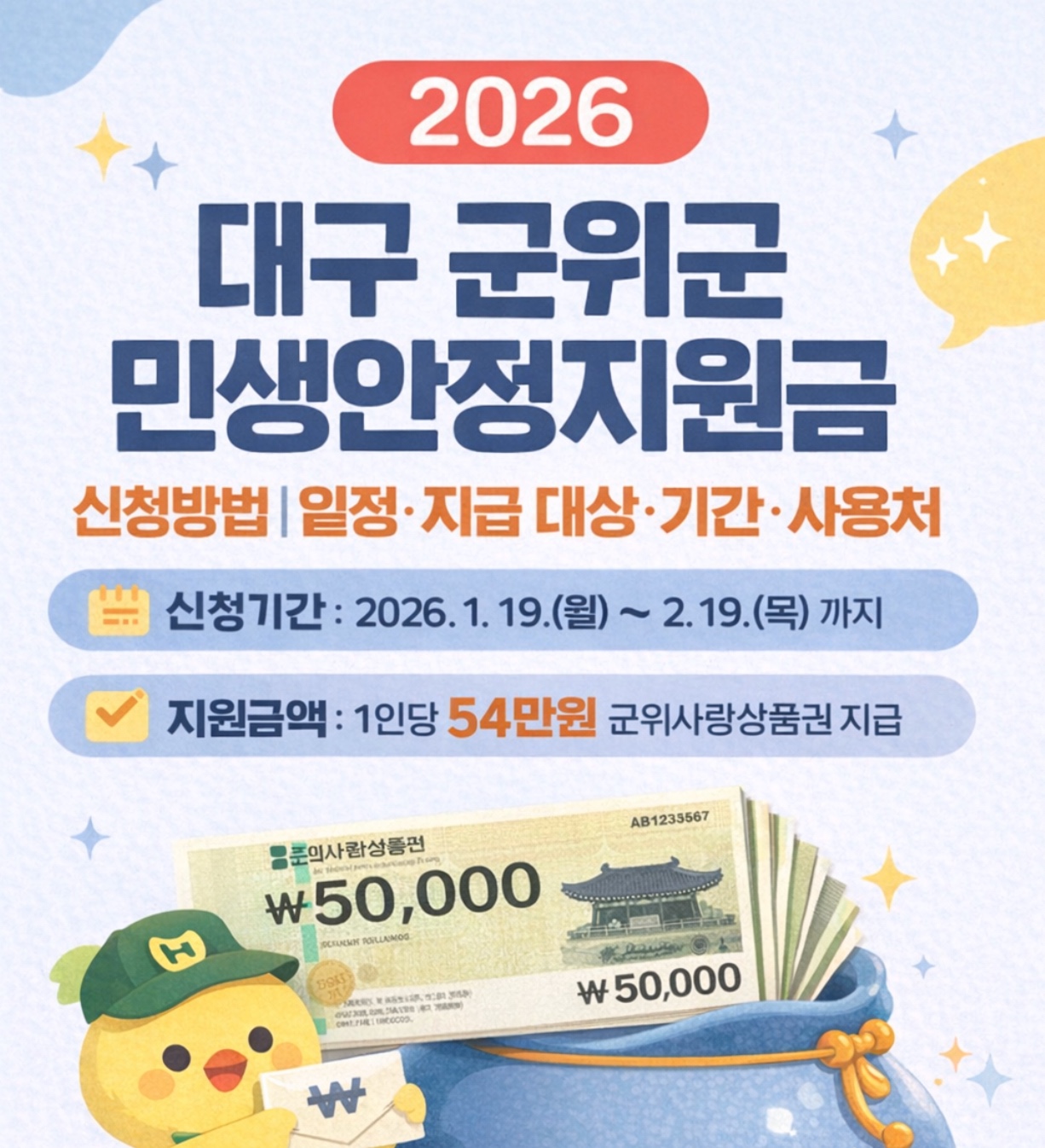 2026 대구 군위군 민생안정지원금 신청방법 일정&middot;지급 대상&middot;기간&middot;사용처&middot;제출서류&middot;사랑상품권