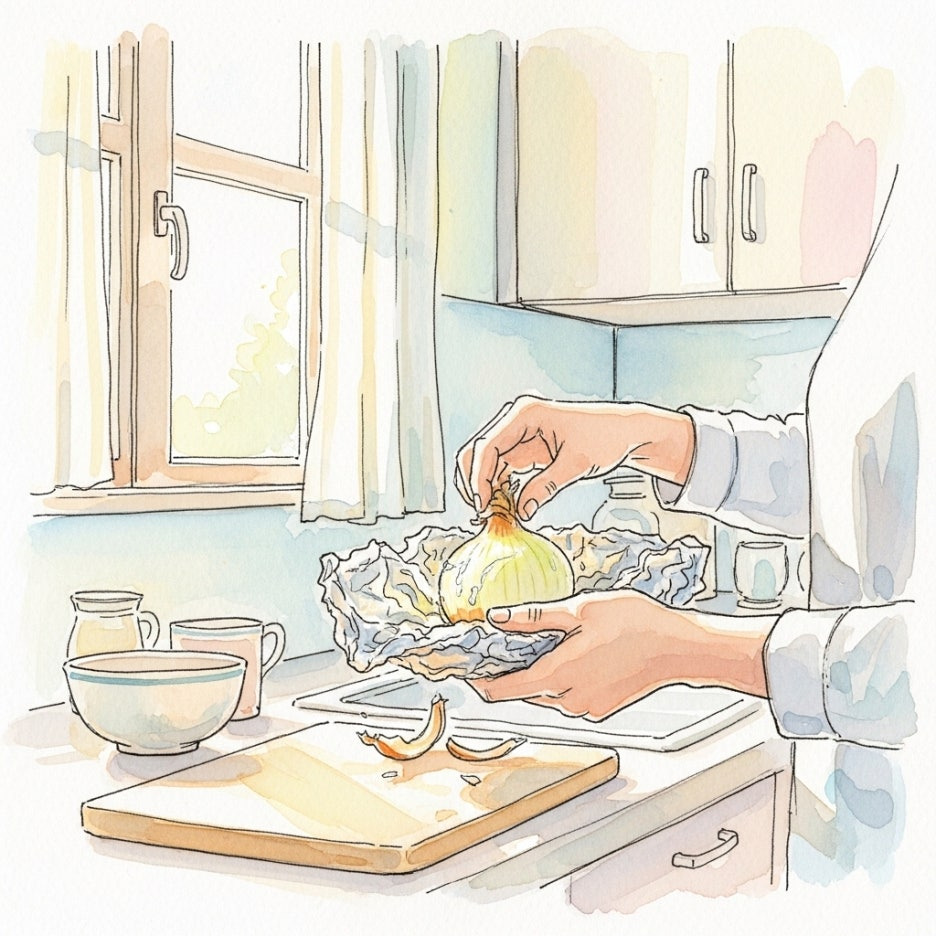 호일로 정성스럽게 감싼 깐양파