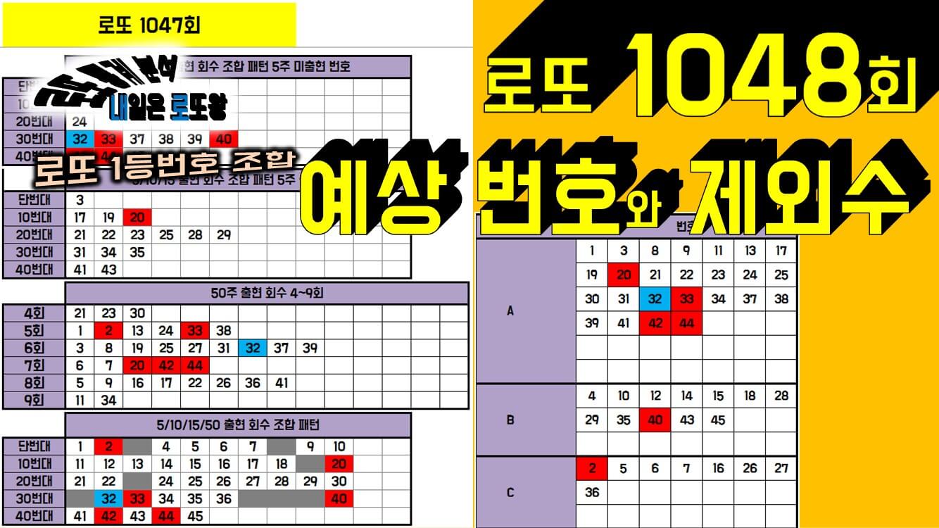 로또 1048회 예상 번호와 제외수 썸네일 이미지.