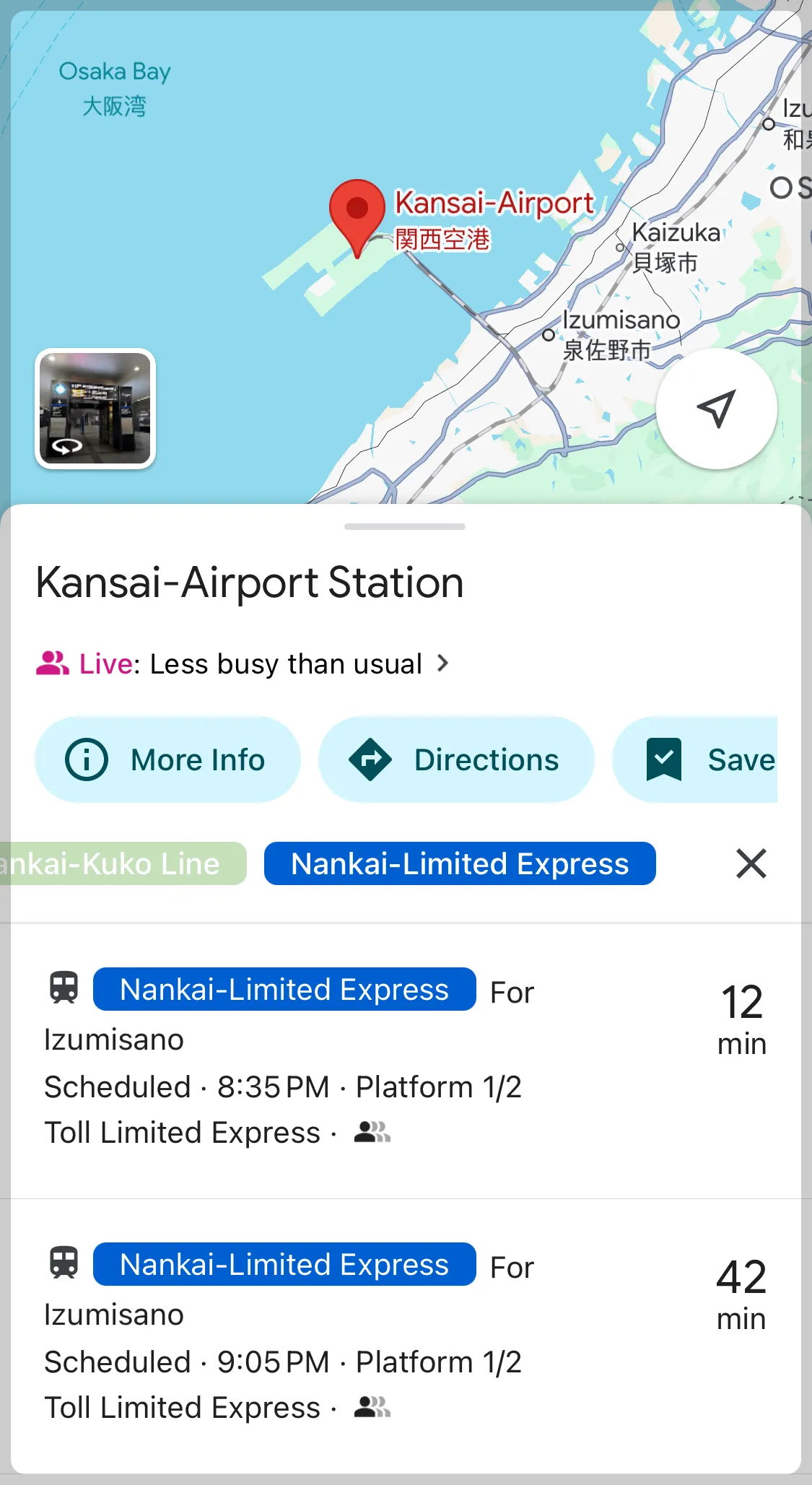 라피트-구글맵에서-간사이공항역-열차시간-확인방법