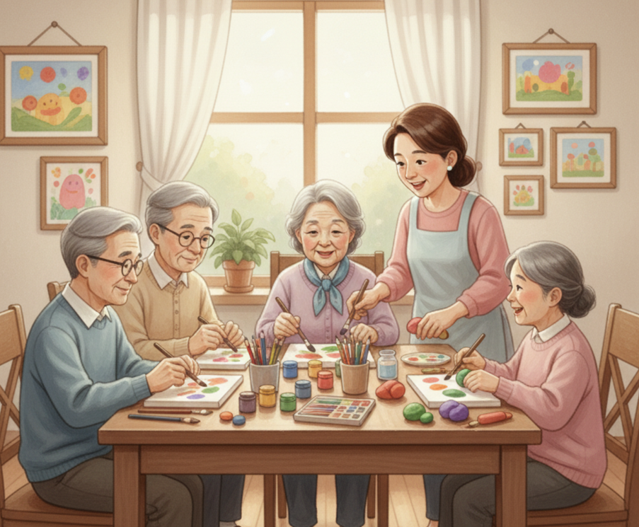 치매어르신들이 프로그램 하는 모습