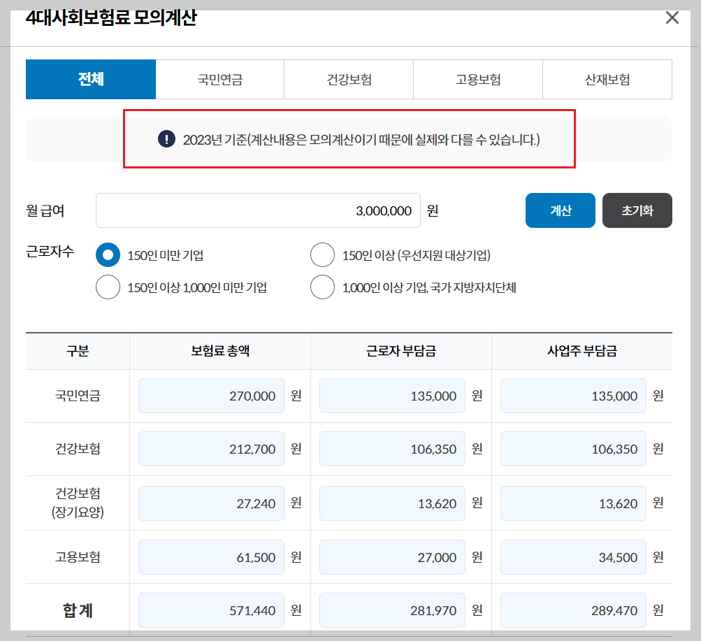4대사회보험료 모의계산