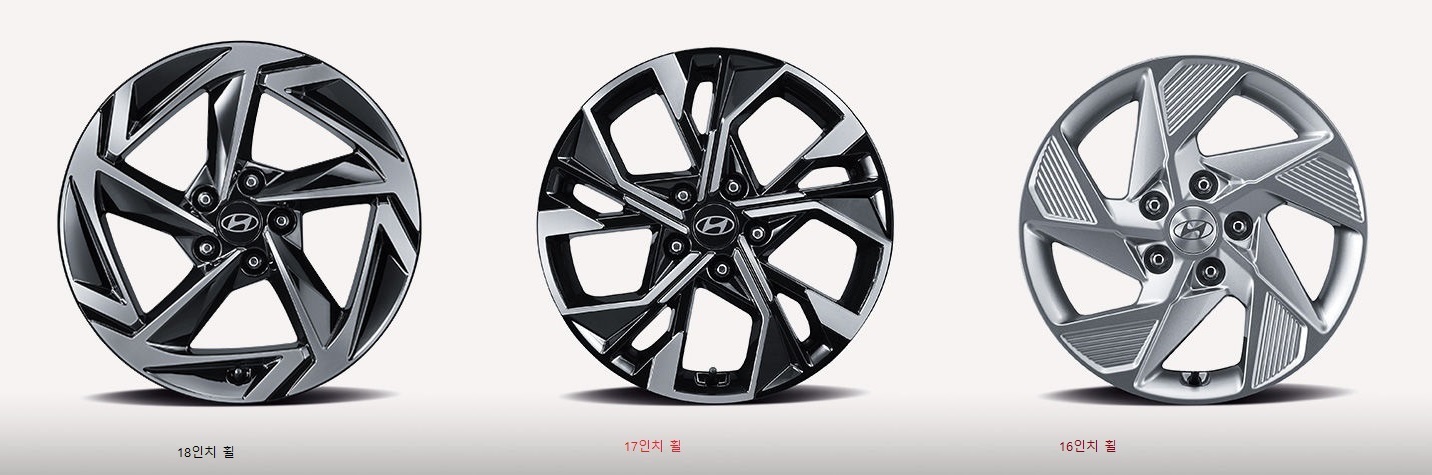 쏘나타 디엣지 휠 비교 디자인 좌) 18인치, 가운데) 17인치, 우) 16인치