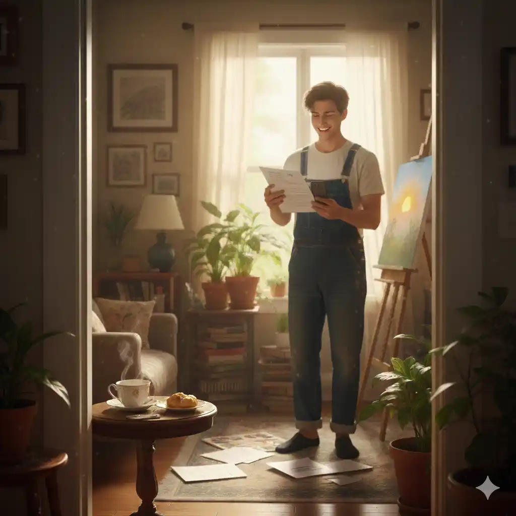 계약갱신청구권 거부 다툼에서 승소 소식을 받고 좋아하는 청년