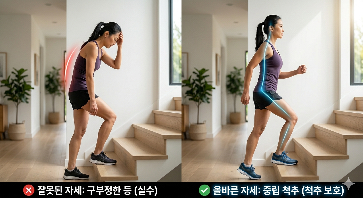 계단 오르기 운동할때 잘못된 자세와 올바른 자세