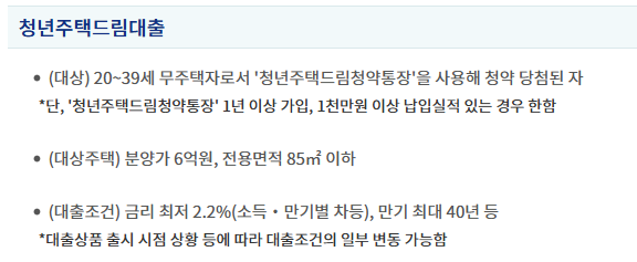 청년주택드림대출 대상 및 대출조건