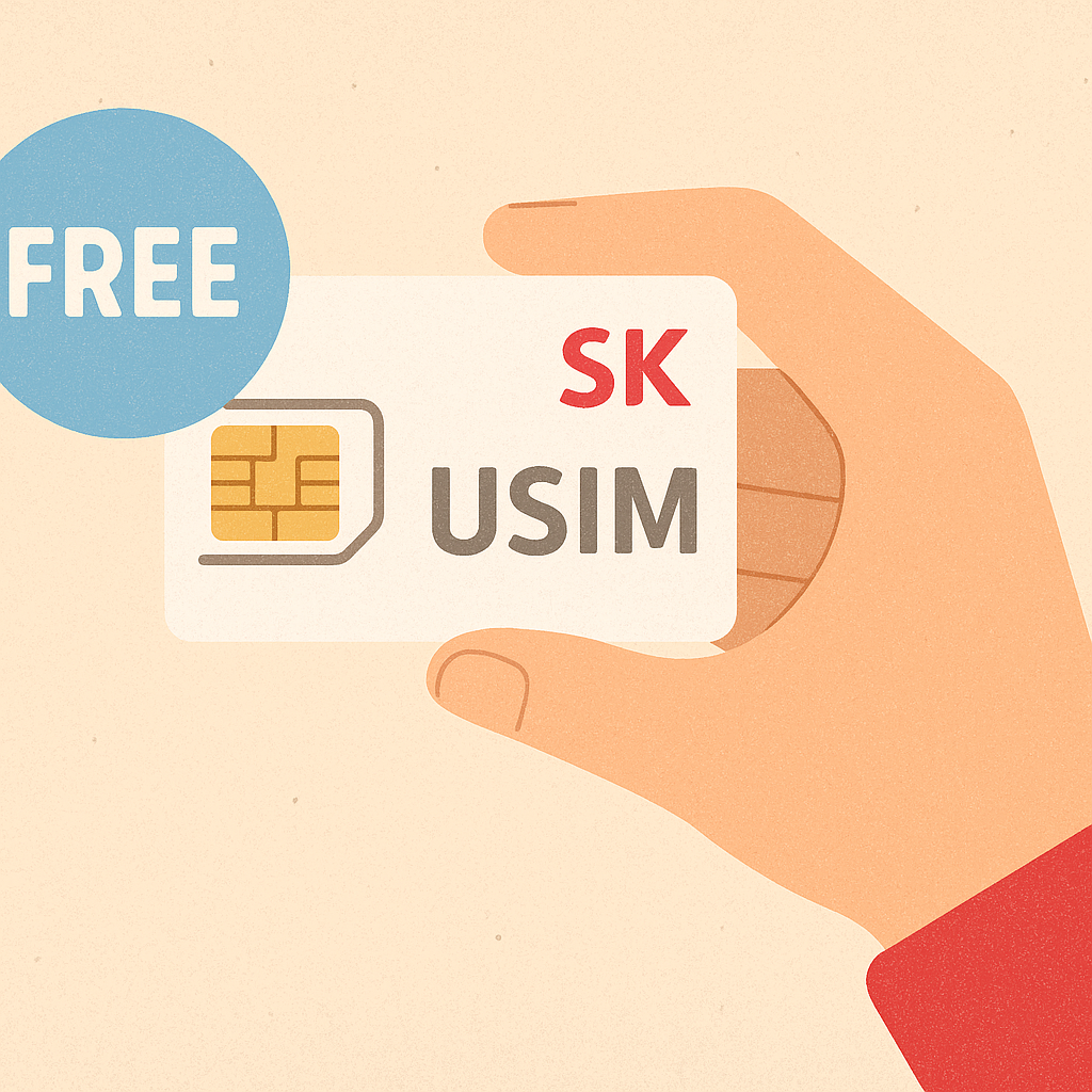 SK 유심 무상교체로 새 유심카드를 받는 장면 2D 일러스트