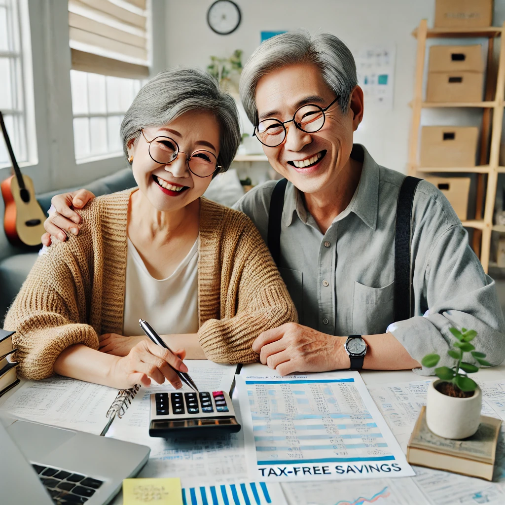 노부부가 세금을 절약하기 위해 계산을 하고 있는 이미지