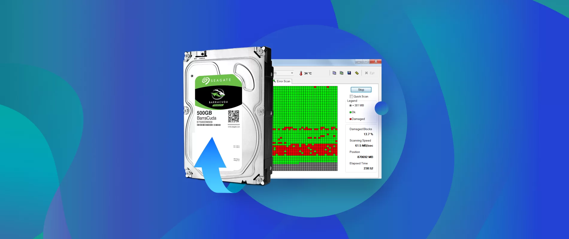 씨게이트 하드디스크 배드섹터 예시 화면