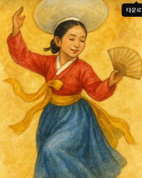 한복을 입고 춤을 추고 있는 바우덕이의 모습