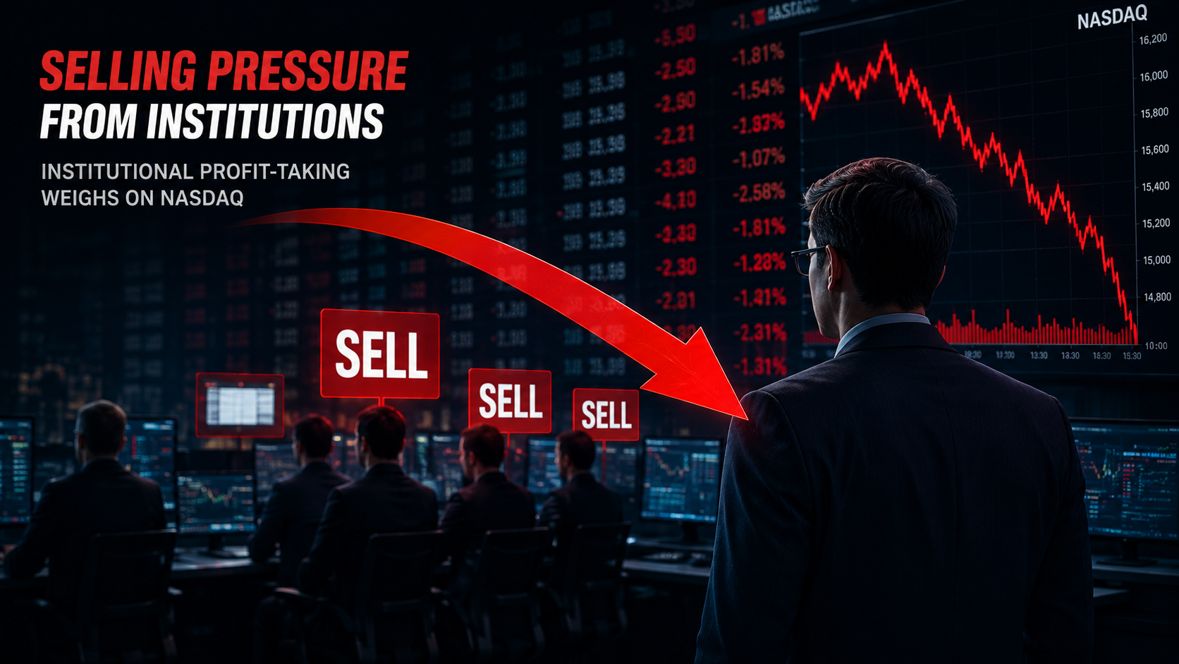 Institutional profit-taking and selling pressure contributing to a Nasdaq pullback after a powerful market rally.