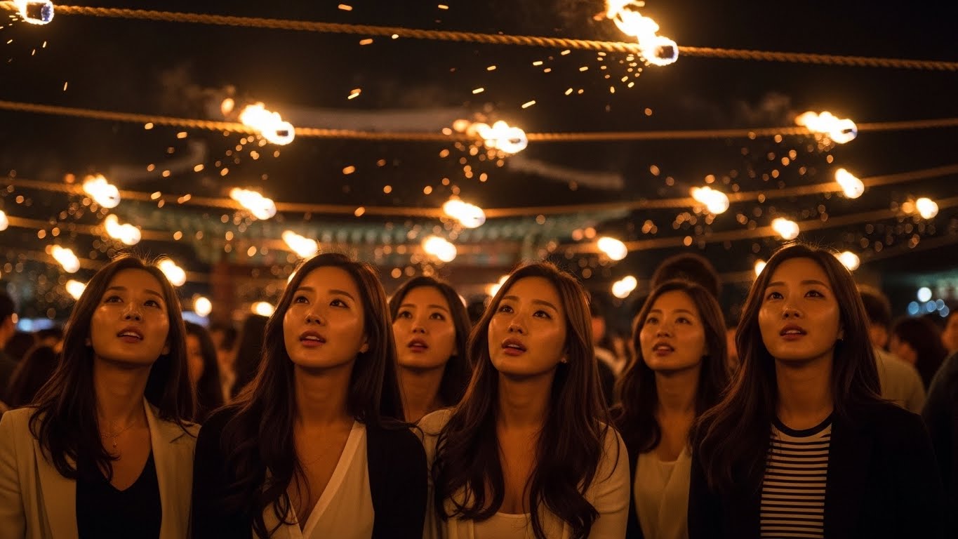 줄불놀이를 보고있는 여자들