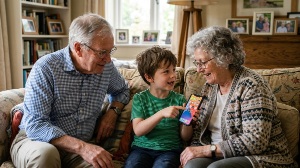 스마트폰 설명을 하는 모습