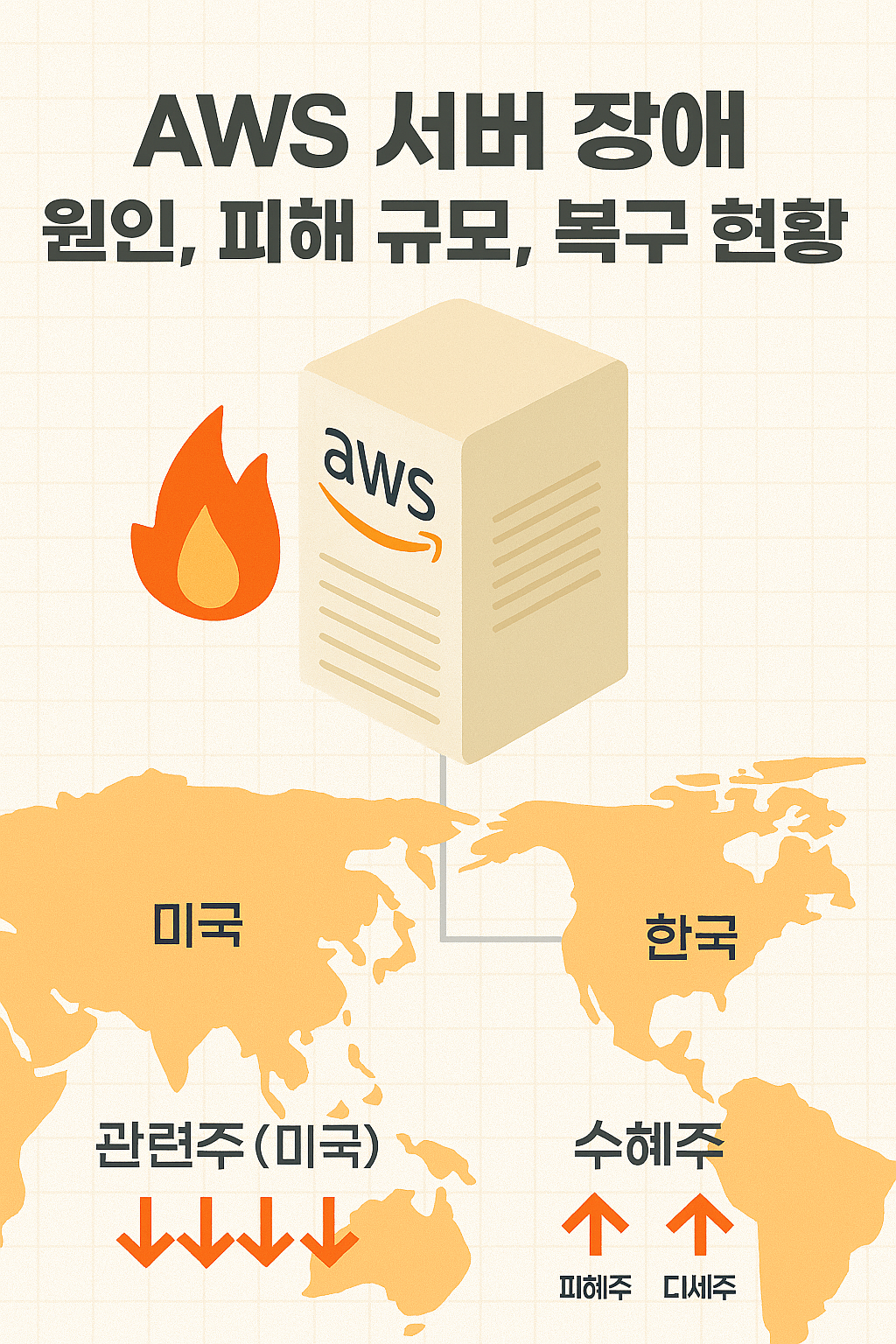 AWS 서버 장애 원인, 피해 규모, 복구 현황, 한국, 미국 관련주, 수혜주, 피해주