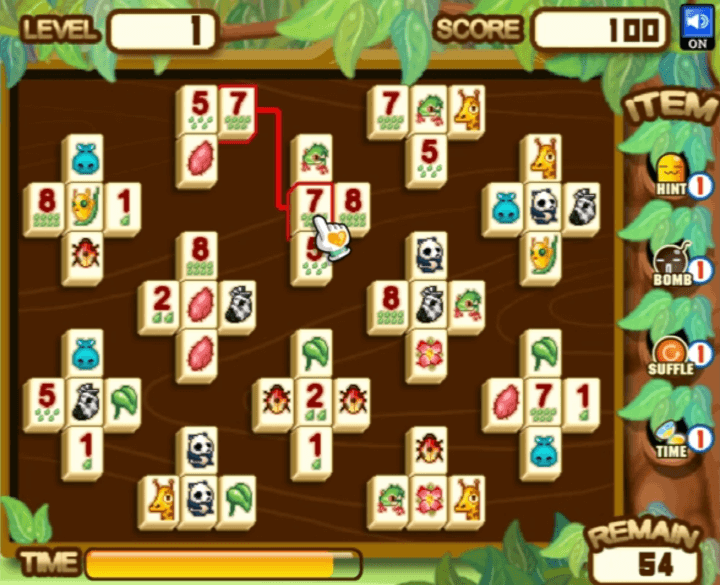 동물-짝맞추기-플래시게임-플레이-같은-숫자의-짝을-맞추고-블럭을-제거하는-화면