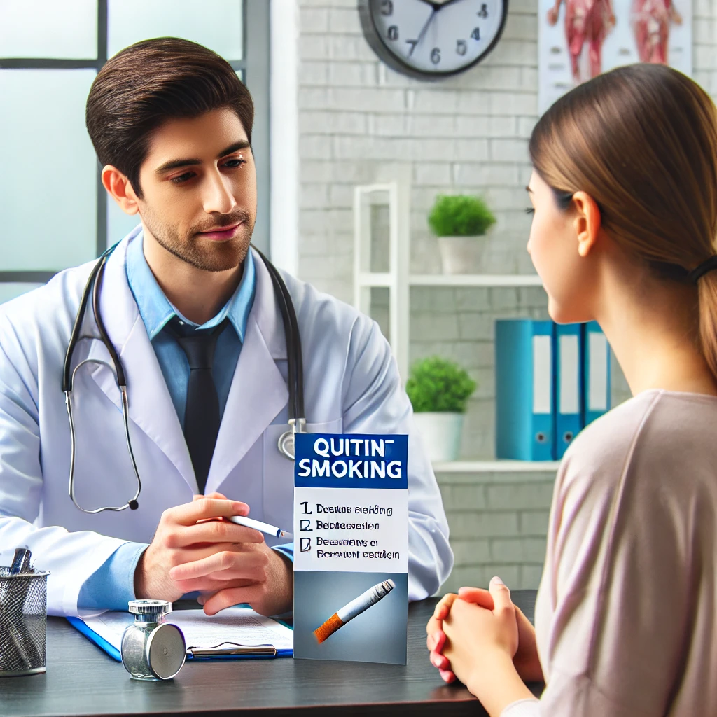 금연클리닉 상담 - 금연 치료 상담 중인 의료진과 환자
