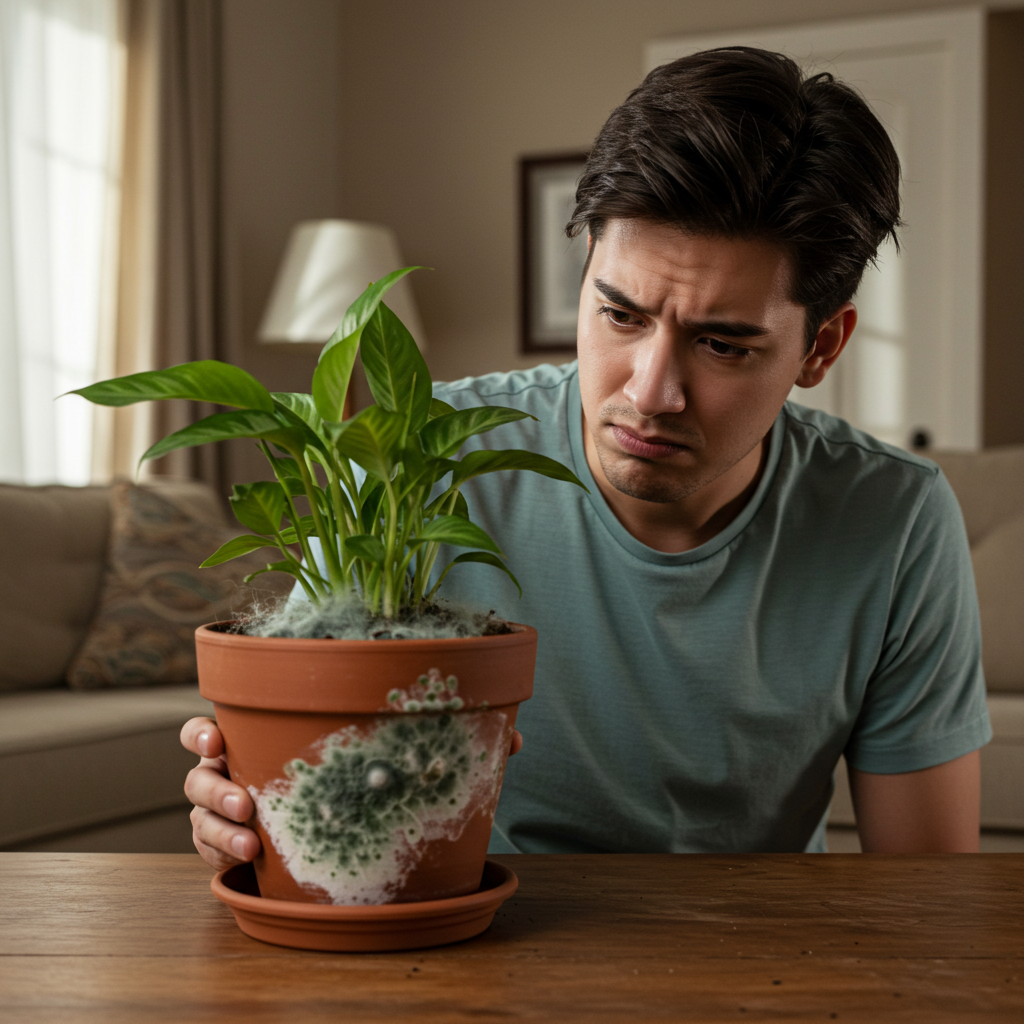 반려식물 화분에 곰팡이가 피었다.