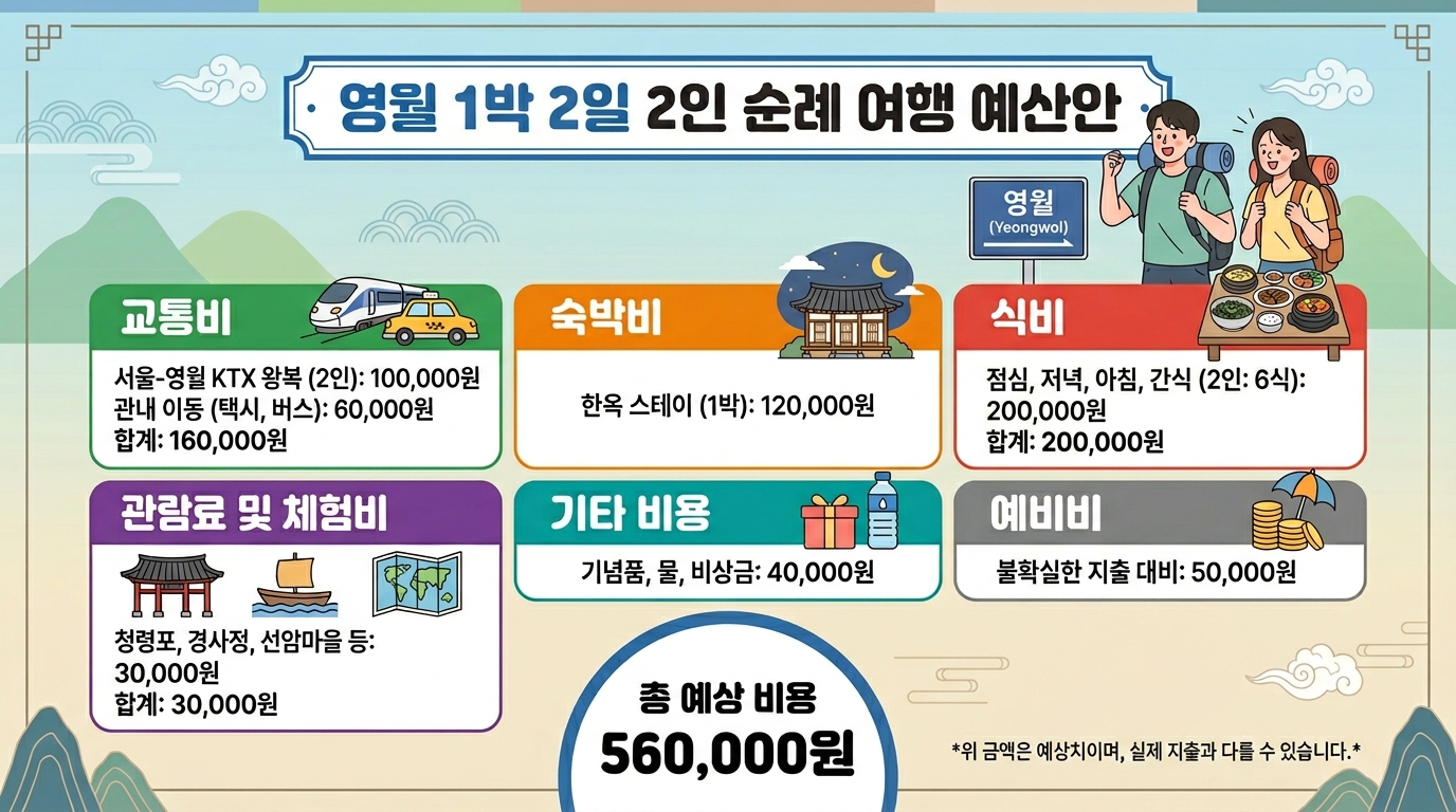 영월1박2일 에산경비