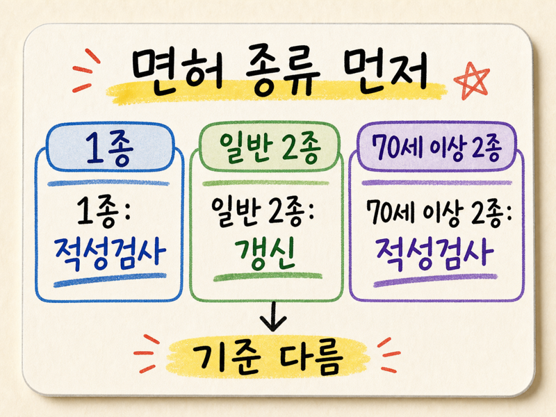 1종 일반 2종 70세 이상 2종 운전면허 적성검사 갱신 구분 카드